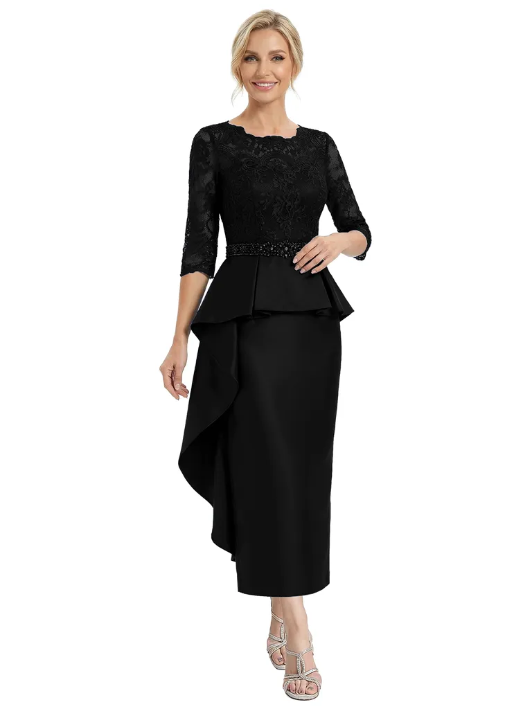 Chicsew Graceful Scalloped Lace 3/4 Sleeves Satin Mother Of The Bride Dress With Illusion Lace Bodice sold by ChicSew product image thumbnail 4