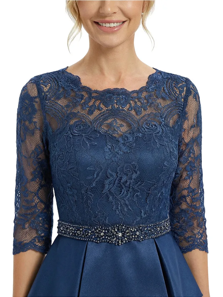 Chicsew Graceful Scalloped Lace 3/4 Sleeves Satin Mother Of The Bride Dress With Illusion Lace Bodice sold by ChicSew product image thumbnail 3