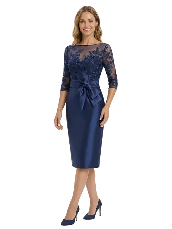 Chicsew Classy Tea-Length 3/4 Sleeves Satin Mother Of The Bride Dress With Illusion Lace Bodice sold by ChicSew