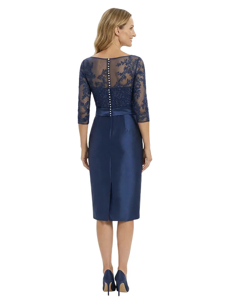Chicsew Classy Tea-Length 3/4 Sleeves Satin Mother Of The Bride Dress With Illusion Lace Bodice sold by ChicSew product image thumbnail 3