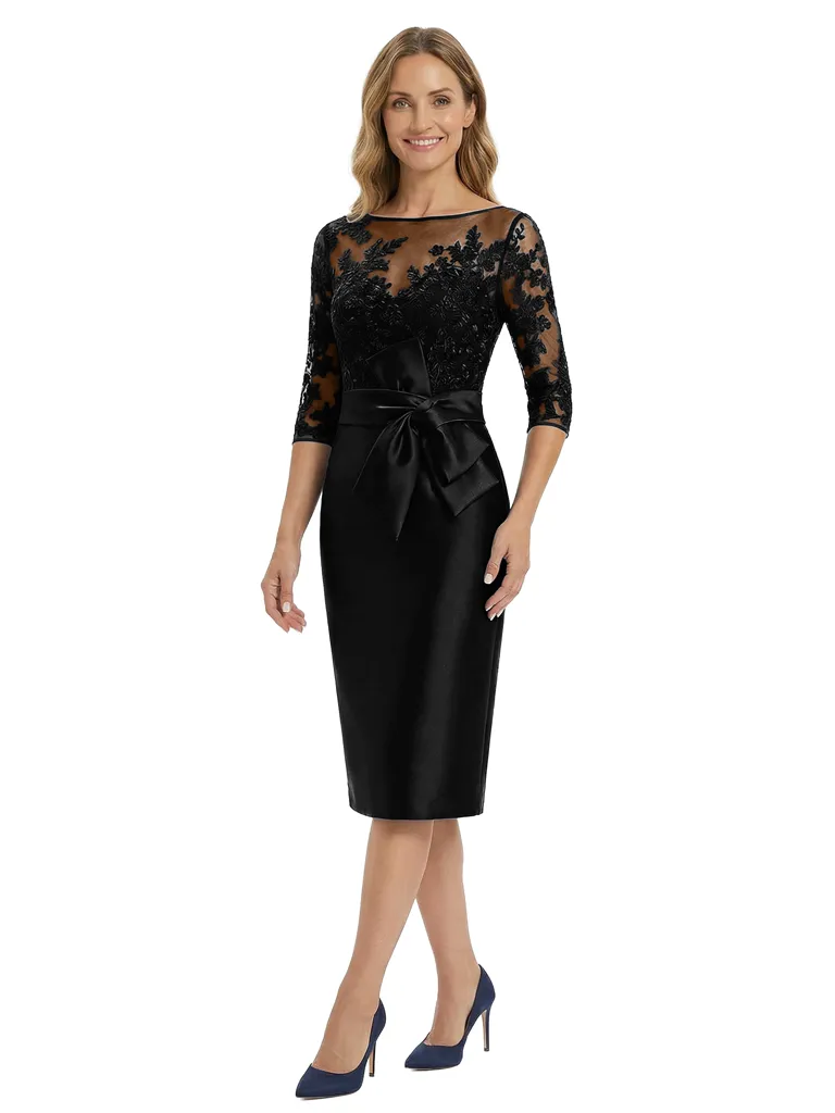 Chicsew Classy Tea-Length 3/4 Sleeves Satin Mother Of The Bride Dress With Illusion Lace Bodice sold by ChicSew product image thumbnail 4