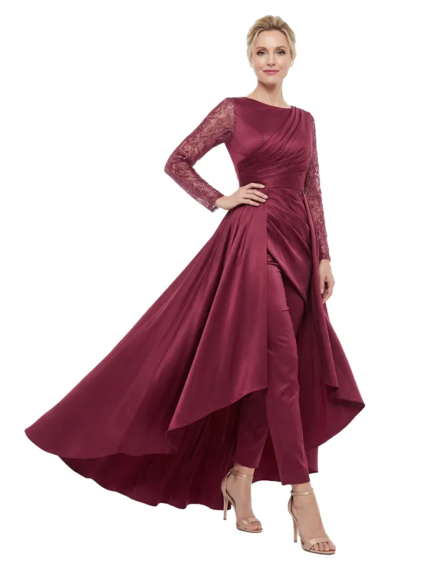Chicsew Mother Of The Bride Dresses Jewel Long Sleeves Satin High-Low Gown Elegant sold by ChicSew