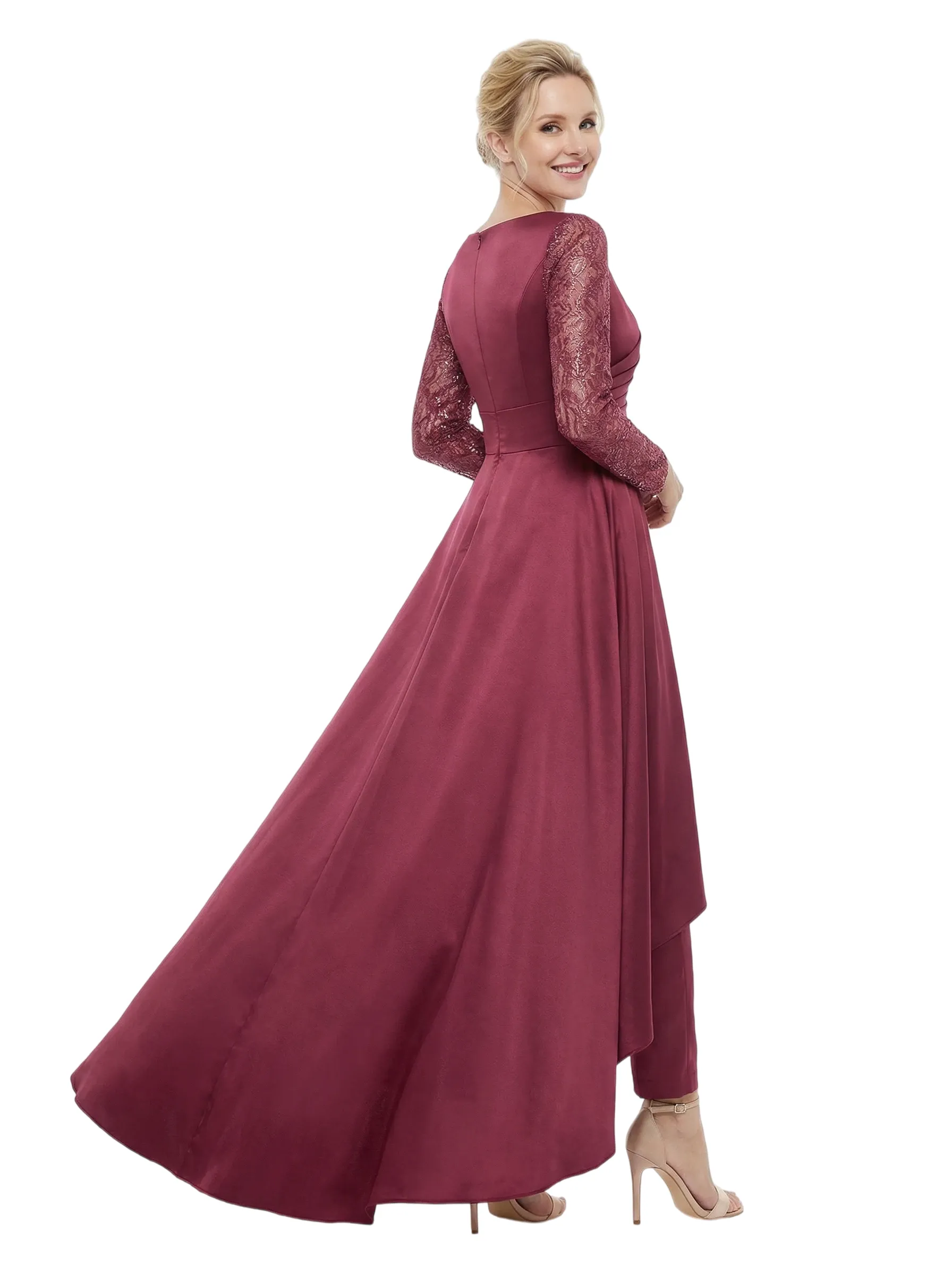 Chicsew Mother Of The Bride Dresses Jewel Long Sleeves Satin High-Low Gown Elegant sold by ChicSew product image thumbnail 3