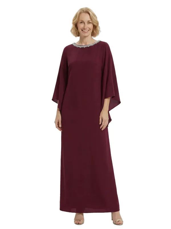 Chicsew Modest Beaded Neckline Long Sleeves Chiffon A-Line Mother Of The Bride Gown sold by ChicSew