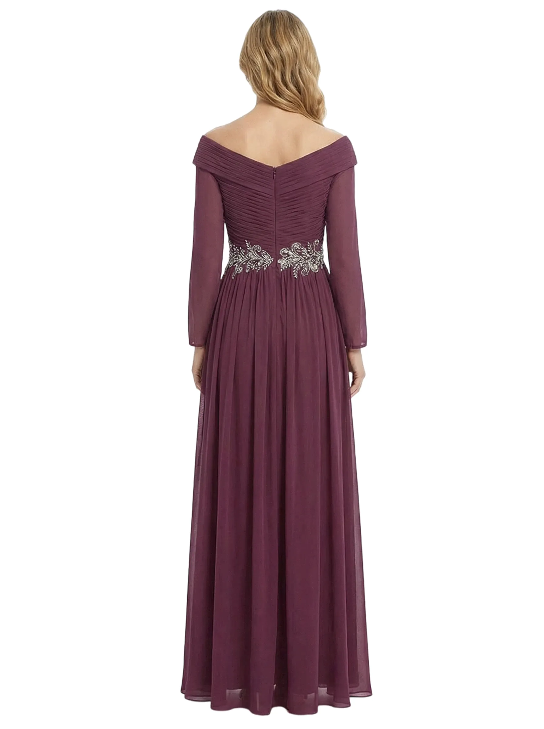 Chicsew V-Neck Long Sleeves Mother Of The Bride Dress Ruched Chiffon A-Line Gown sold by ChicSew product image thumbnail 2