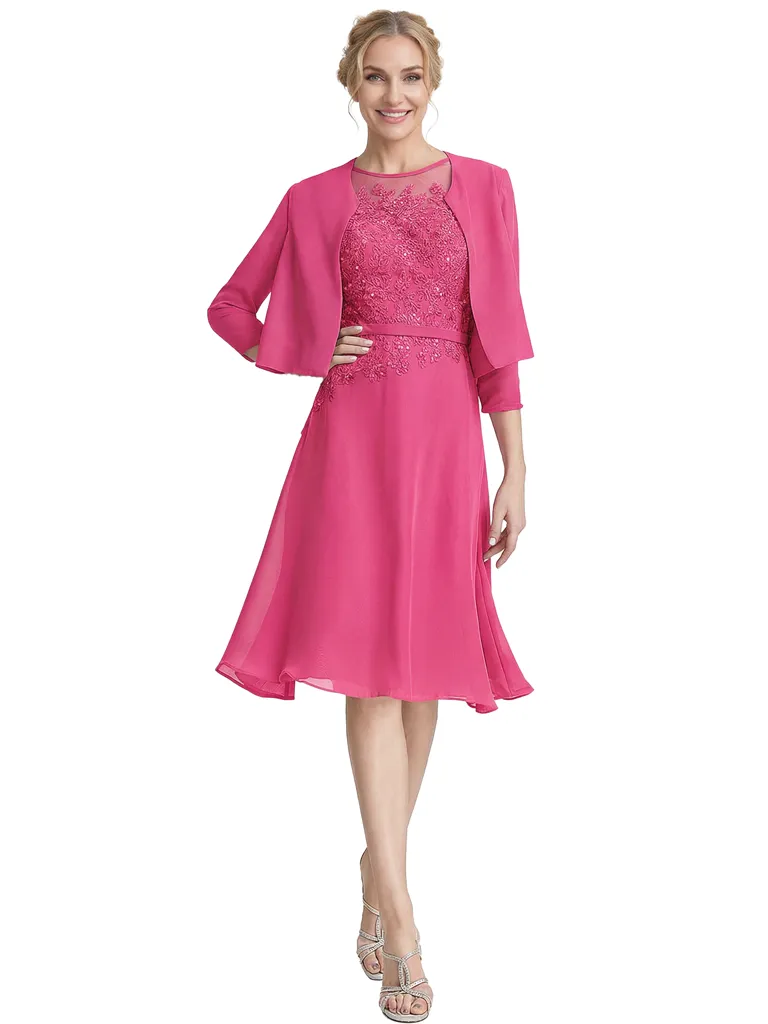 Chicsew Chic Short Lace Knee-Length A-Line Chiffon Mother Of The Groom Dress With Cute Jacket sold by ChicSew