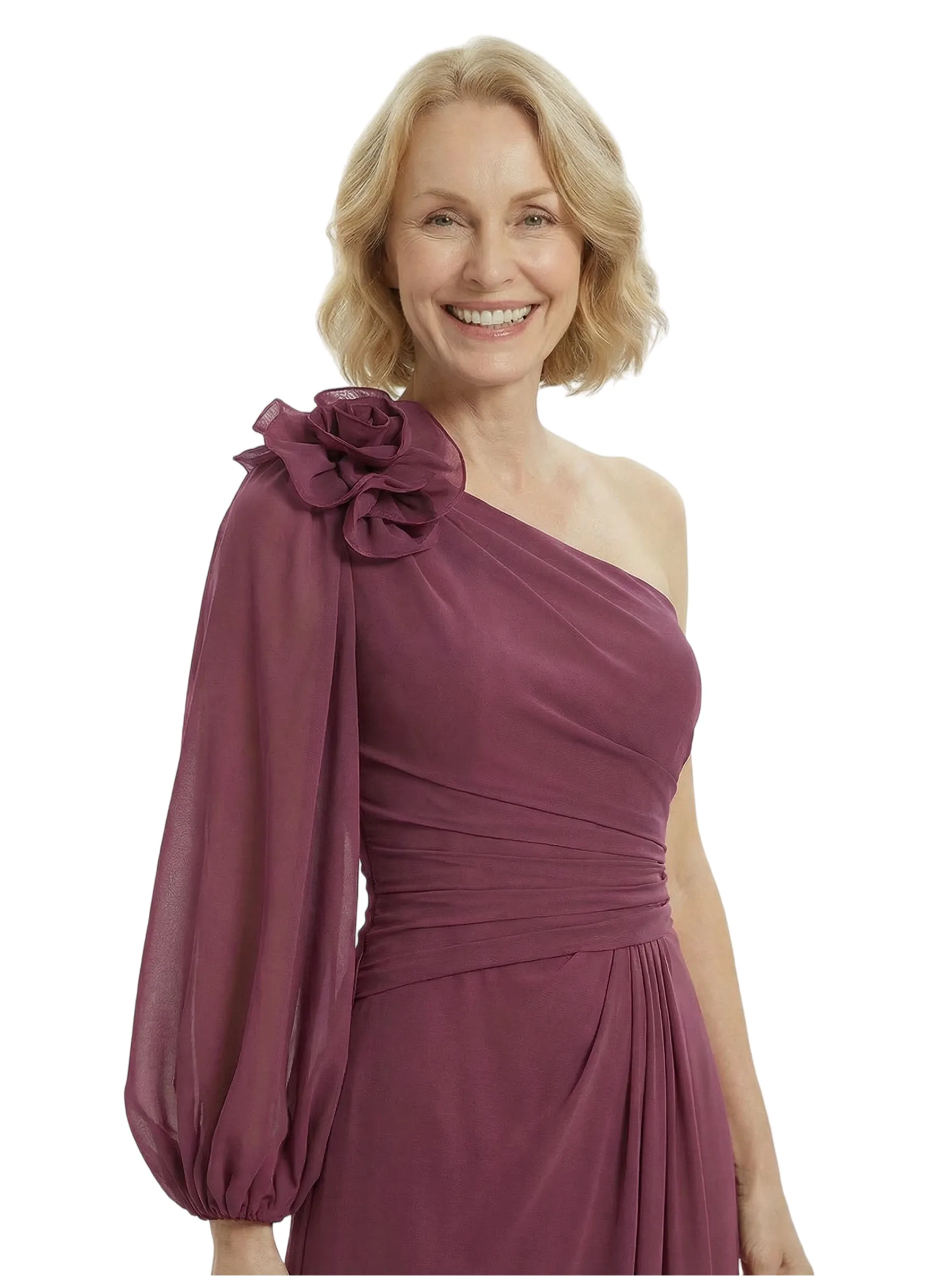 Chicsew Elegant One Shoulder Long Sleeves Chiffon Mother of The Bride Gown sold by ChicSew product image thumbnail 2