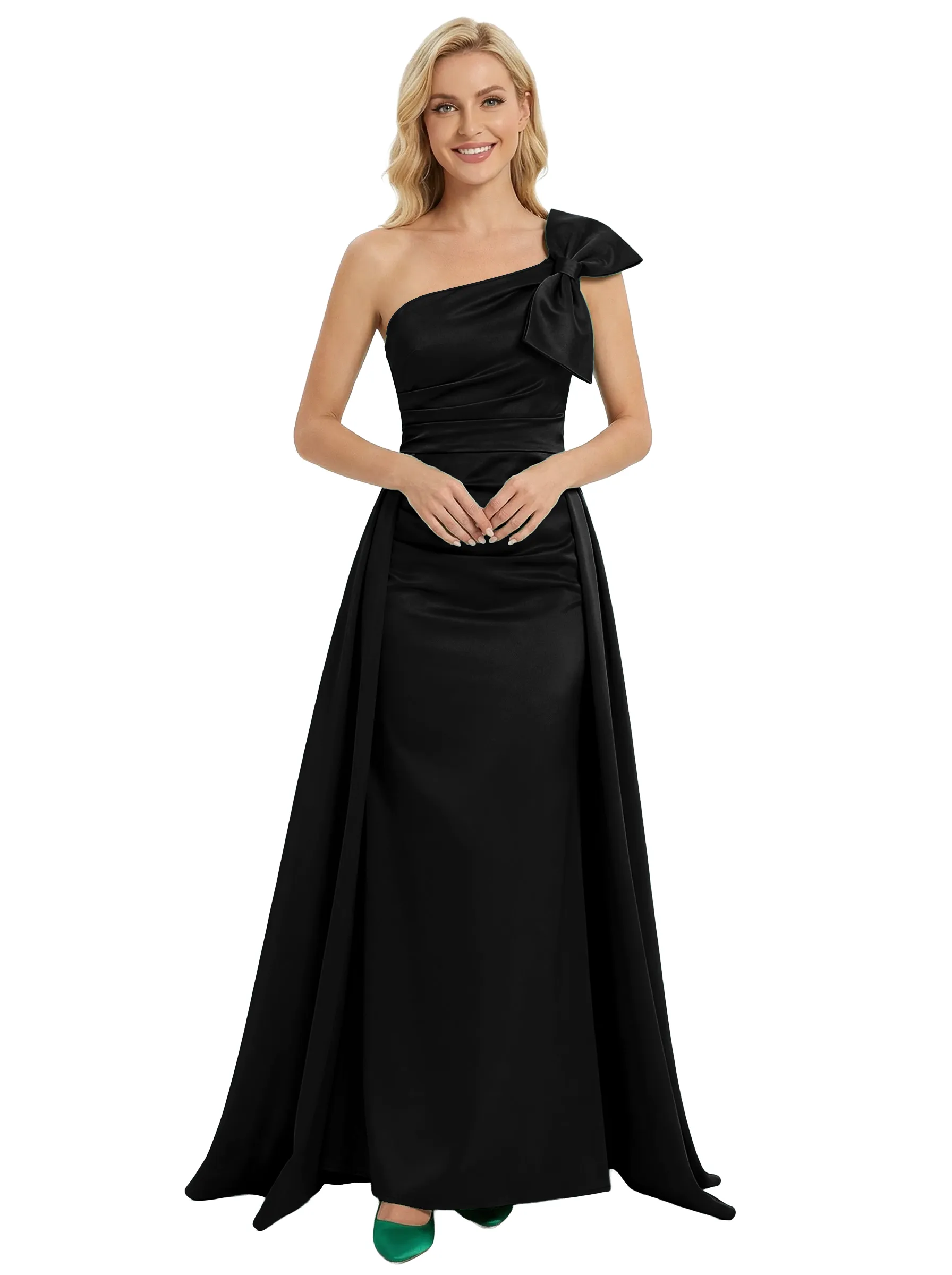 Chicsew One Shoulder Bow Ruched Satin Mermaid Mother Of The Bride Dresses With Overskirt sold by ChicSew product image thumbnail 5