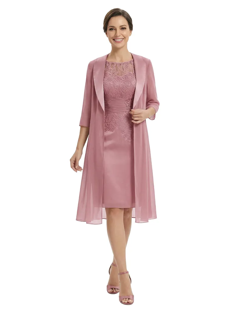 Chicsew Modern Knee-Length Lace Sheath Chiffon Mother Of The Groom Dress With Long Jacket sold by ChicSew