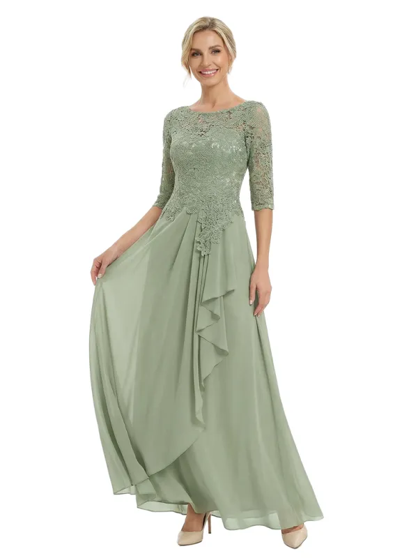 Chicsew Elegant Lace Appliques 3/4 Sleeves Ruffles A-Line Chiffon Mother Of The Groom Dress sold by ChicSew