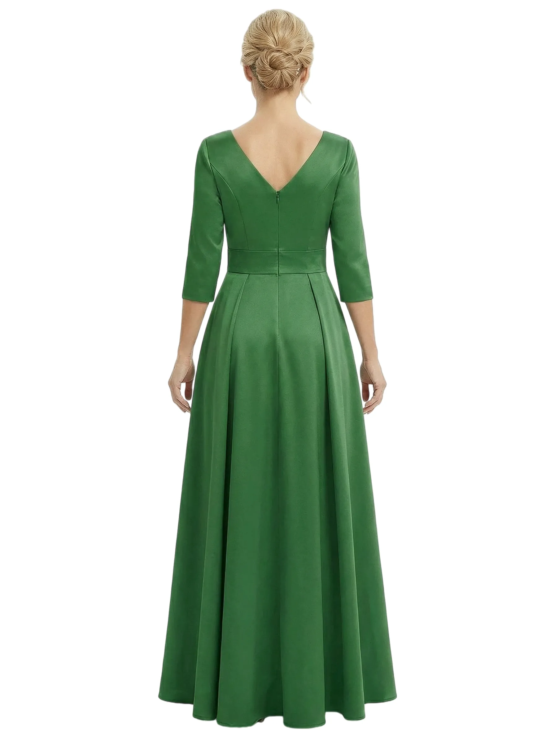 Chicsew Mother of The Groom Jumpsuit Stylish V-Neck 3/4 Sleeve Satin Wide Leg Long Gown Overlay Fancy Look sold by ChicSew product image thumbnail 3