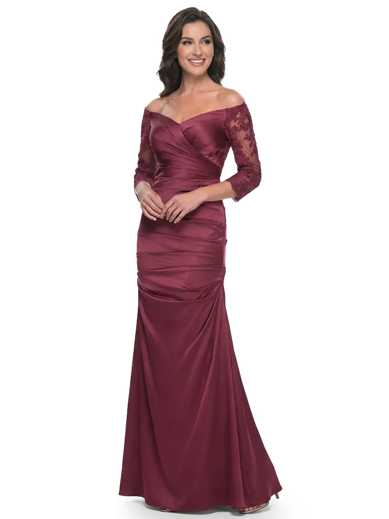 Chicsew Elegant Off Shoulder Lace 3/4 Sleeves Satin Mermaid Mother Of The Bride Dresses sold by ChicSew