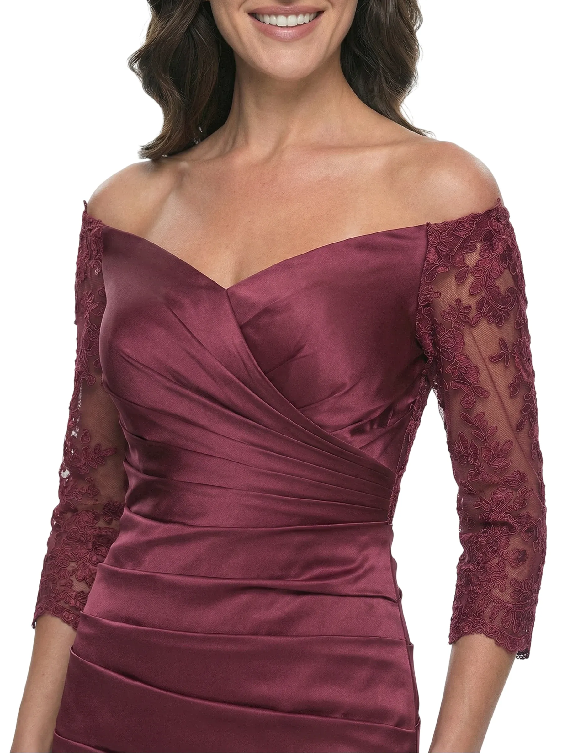 Chicsew Elegant Off Shoulder Lace 3/4 Sleeves Satin Mermaid Mother Of The Bride Dresses sold by ChicSew product image thumbnail 2