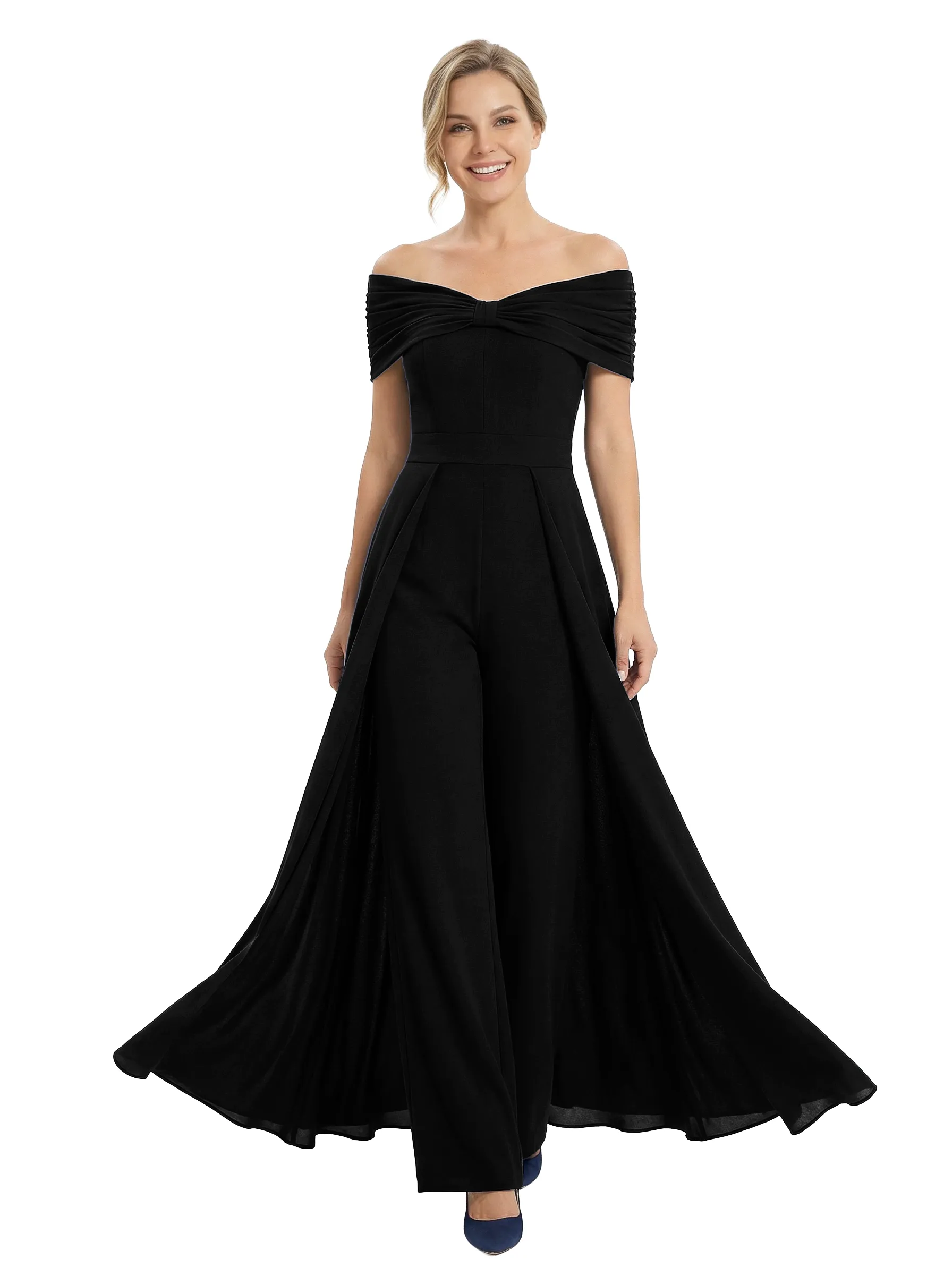 Chicsew Mother of Bride Pantsuit Overskirt Modern Knot Detail Chiffon Wide Leg Gown Fancy Overlay sold by ChicSew product image thumbnail 4