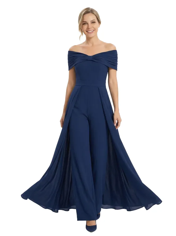 Chicsew Mother of Bride Pantsuit Overskirt Modern Knot Detail Chiffon Wide Leg Gown Fancy Overlay sold by ChicSew