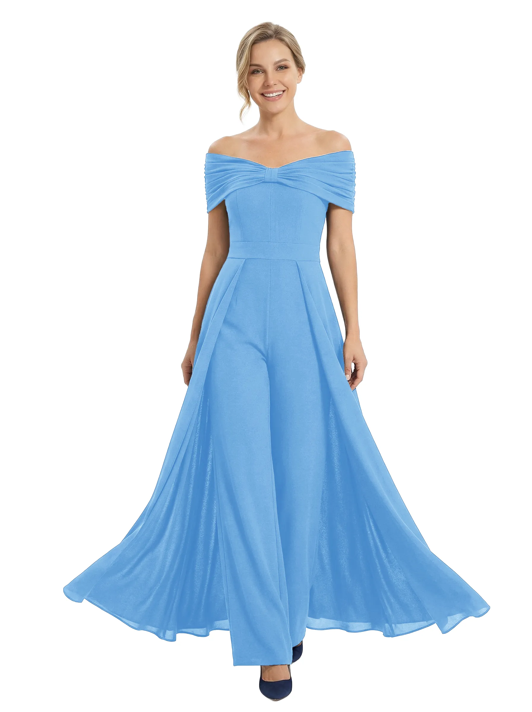 Chicsew Mother of Bride Pantsuit Overskirt Modern Knot Detail Chiffon Wide Leg Gown Fancy Overlay sold by ChicSew product image thumbnail 5