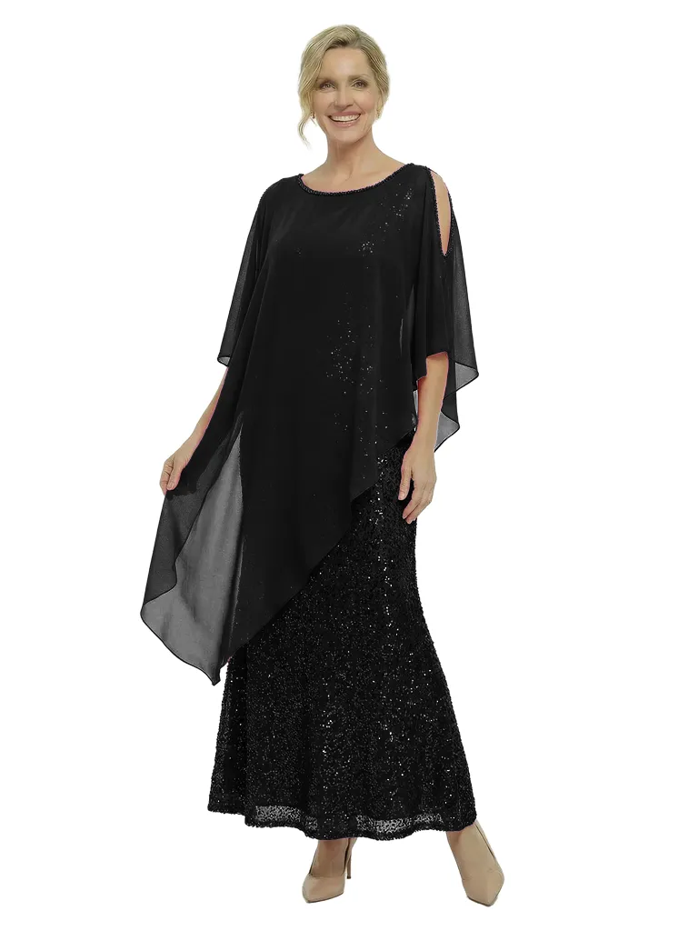Chicsew Modern Sequin Mermaid Mother Of The Bride Dresses With Asymmetric Chiffon Capelet sold by ChicSew product image thumbnail 4