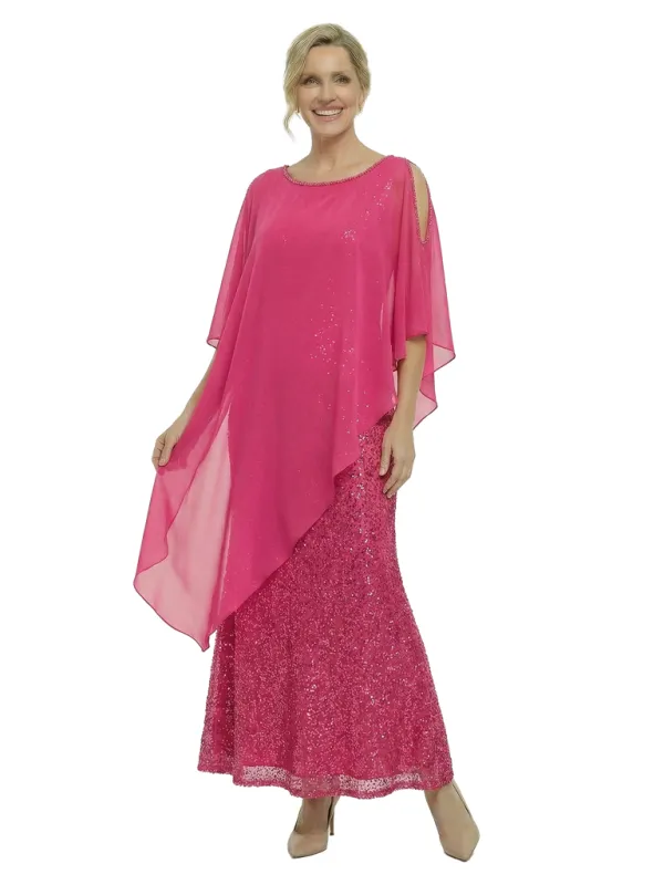 Chicsew Modern Sequin Mermaid Mother Of The Bride Dresses With Asymmetric Chiffon Capelet sold by ChicSew
