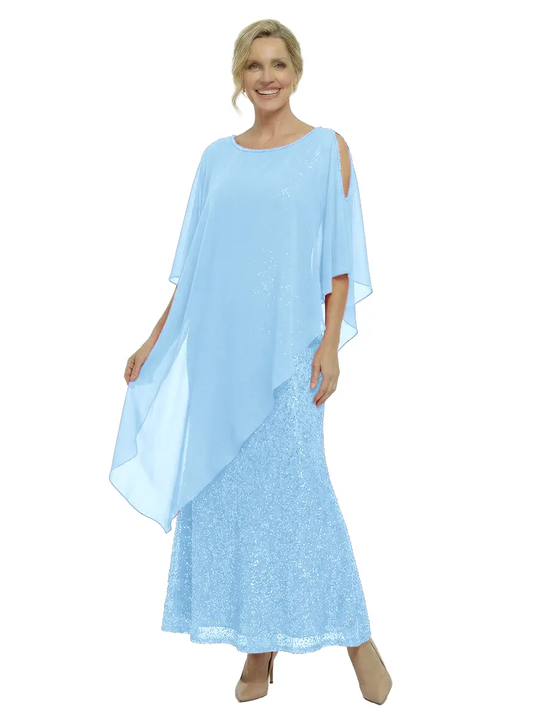 Chicsew Modern Sequin Mermaid Mother Of The Bride Dresses With Asymmetric Chiffon Capelet sold by ChicSew product image thumbnail 5