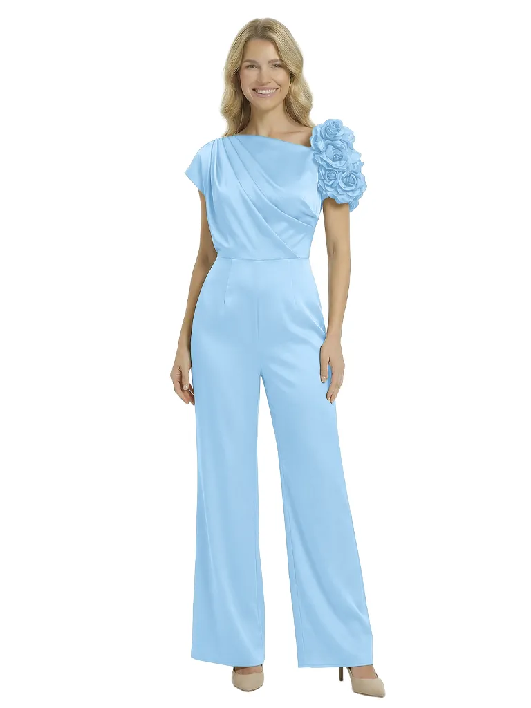 Chicsew Mother of The Groom Jumpsuit Unique Flower Detail Satin Wide Leg Long Outfit Sleek Modern Design sold by ChicSew product image thumbnail 5