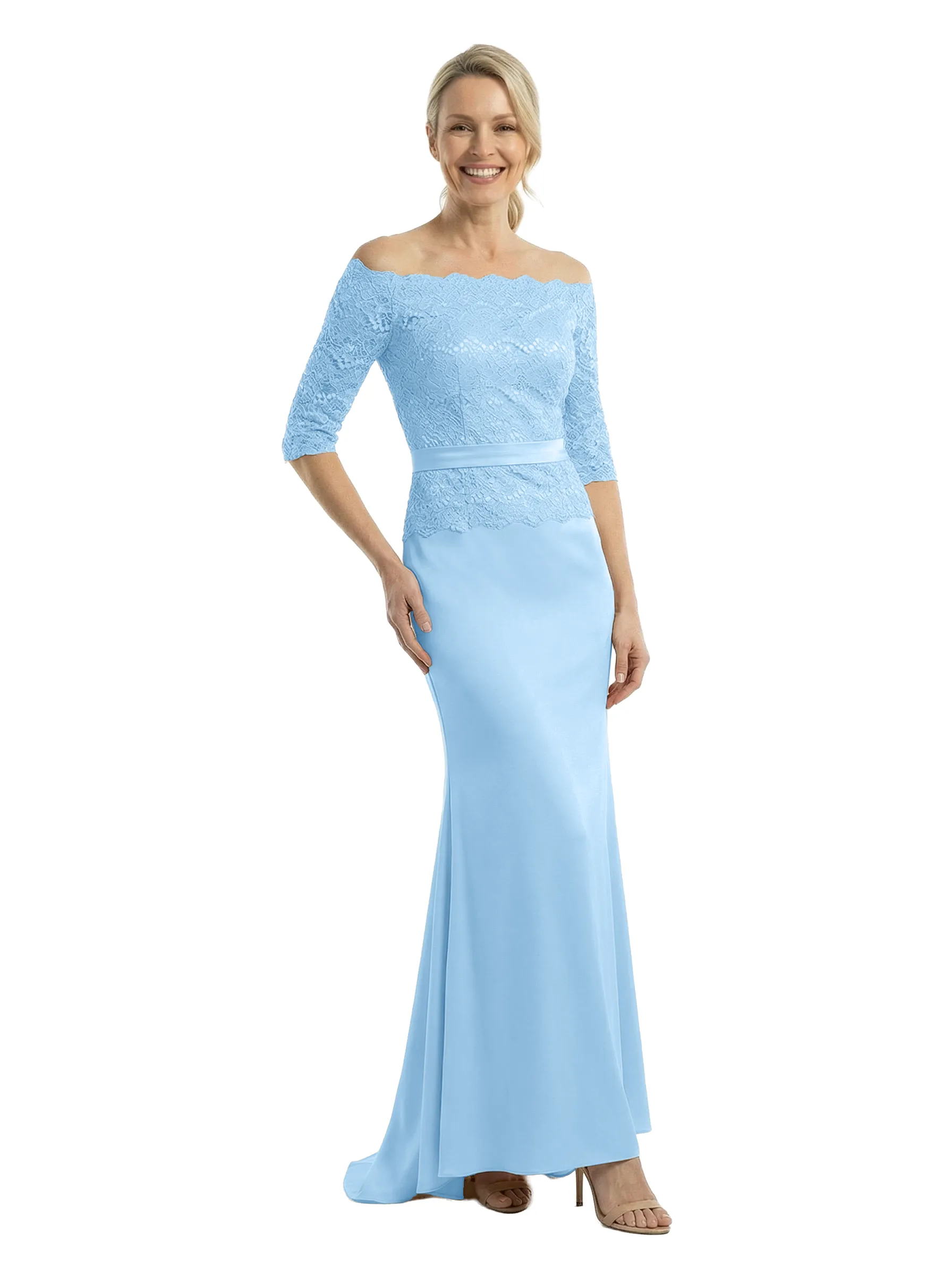 Chicsew Off Shoulder 3/4 Sleeves Mother Of The Bride Dress Maxi Mermaid Satin Gown with Lace Applique sold by ChicSew product image thumbnail 5