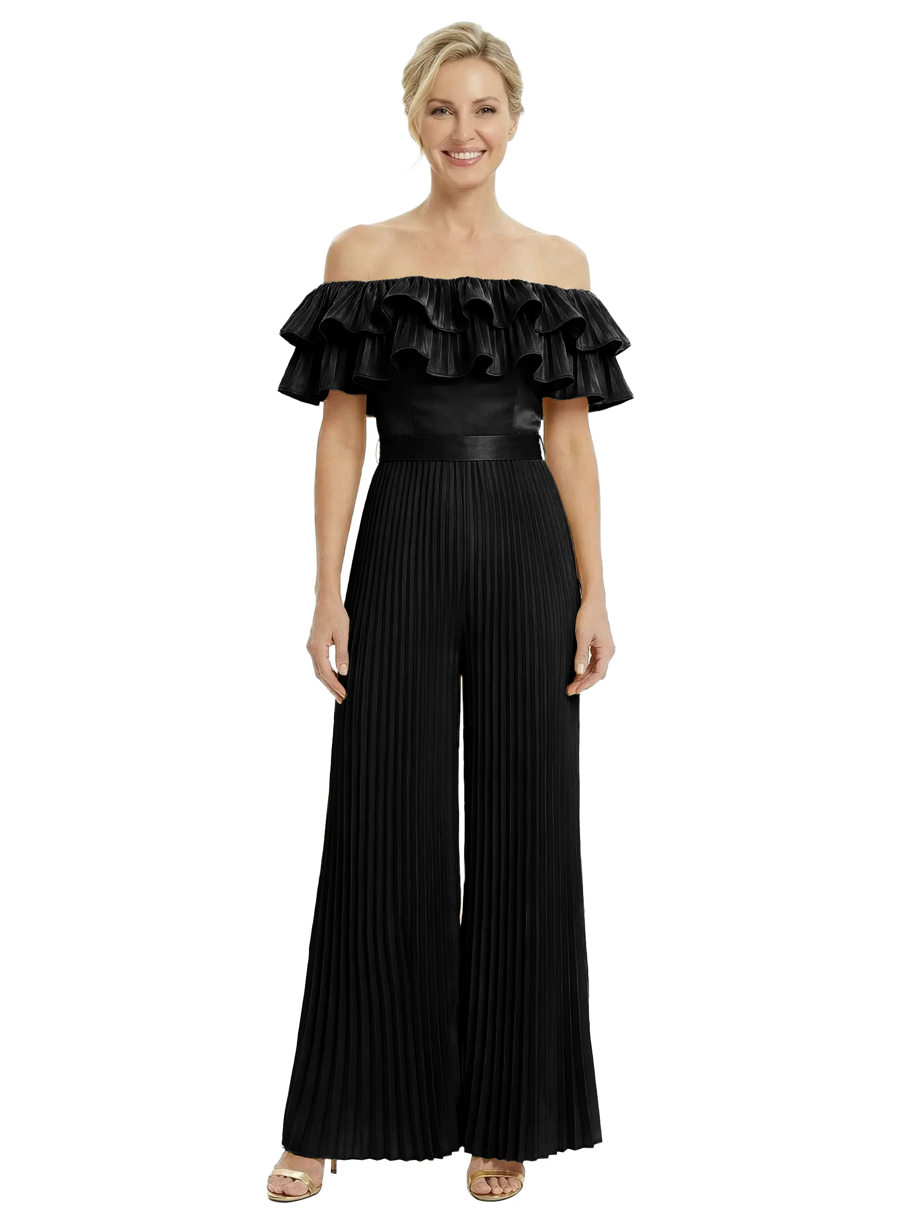 Chicsew Mother of Bride Jumpsuit Fancy Ruffled Satin Wide Leg Outfit Unique Stylish Design sold by ChicSew product image thumbnail 4