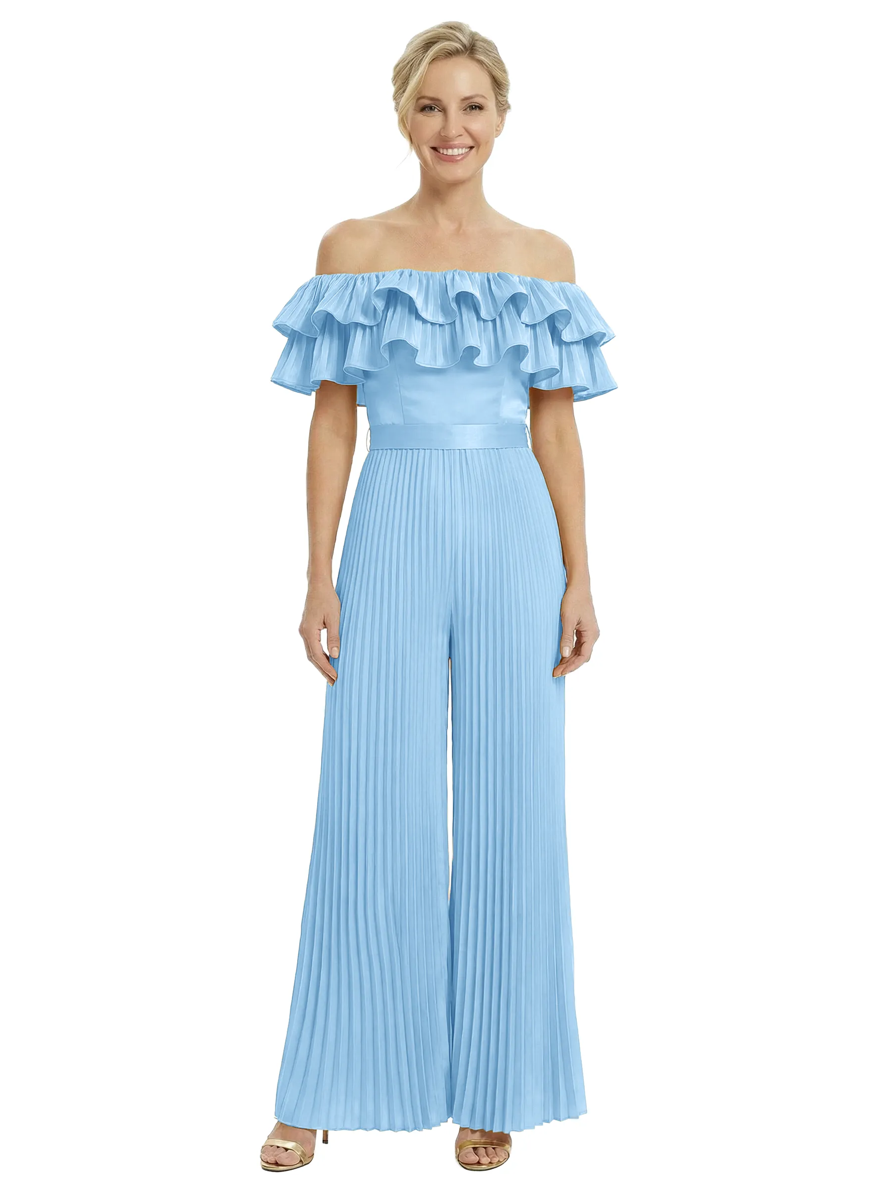 Chicsew Mother of Bride Jumpsuit Fancy Ruffled Satin Wide Leg Outfit Unique Stylish Design sold by ChicSew product image thumbnail 5