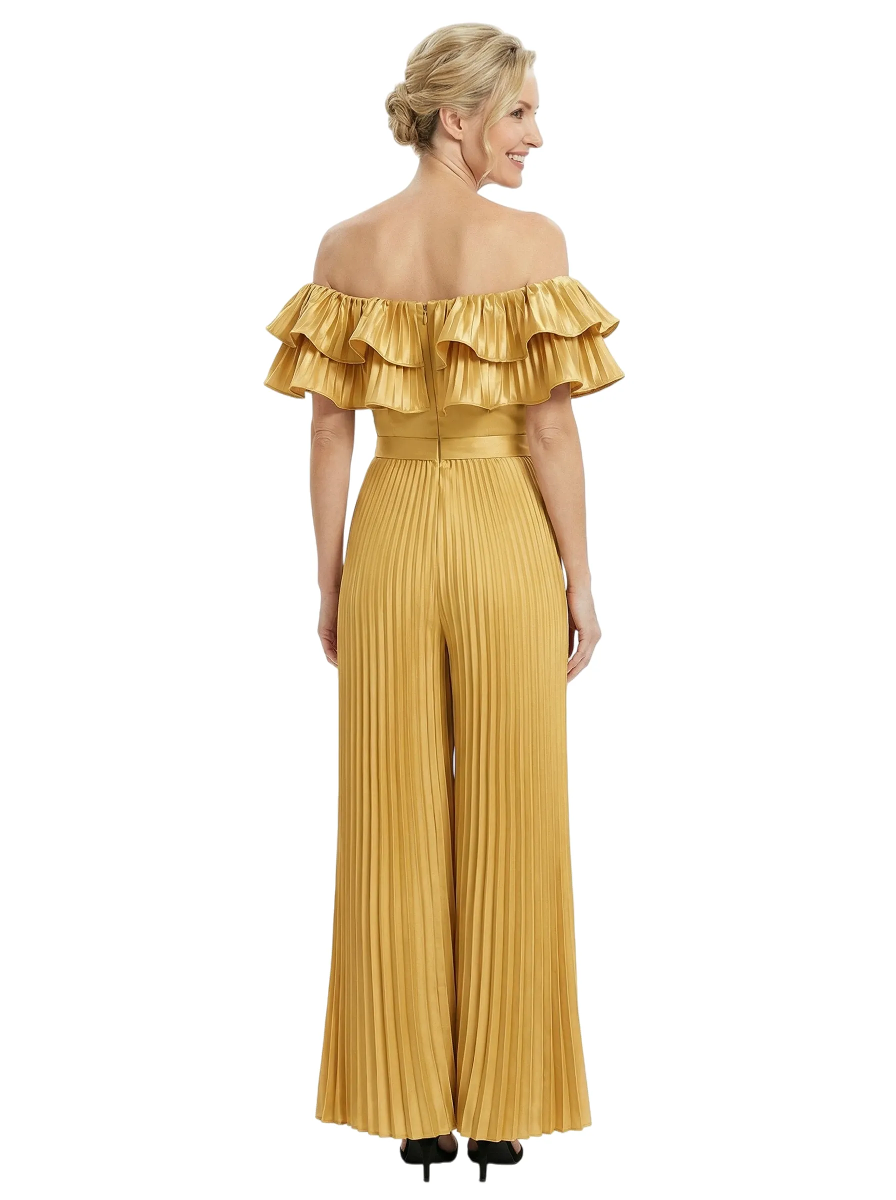 Chicsew Mother of Bride Jumpsuit Fancy Ruffled Satin Wide Leg Outfit Unique Stylish Design sold by ChicSew product image thumbnail 3