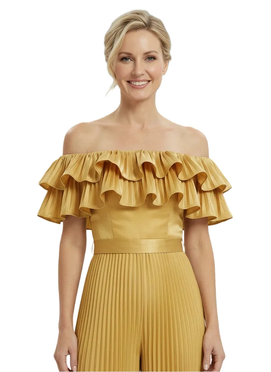 Chicsew Mother of Bride Jumpsuit Fancy Ruffled Satin Wide Leg Outfit Unique Stylish Design sold by ChicSew product image thumbnail 2