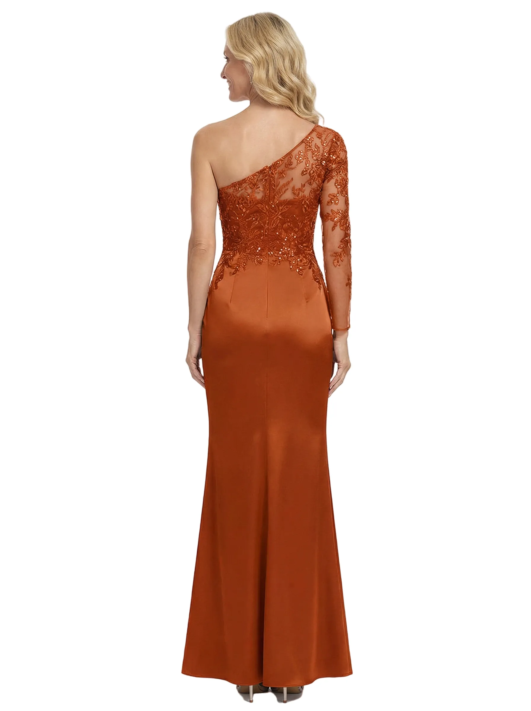 Chicsew One Shoulder Satin Mermaid Mother Of The Groom Dress With Lace Long Sleeve sold by ChicSew product image thumbnail 3