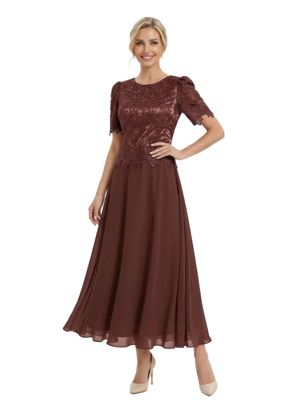 Chicsew Pretty Lace Short Sleeves Chiffon A-Line Ankle-Length Mother Of The Bride Dress sold by ChicSew