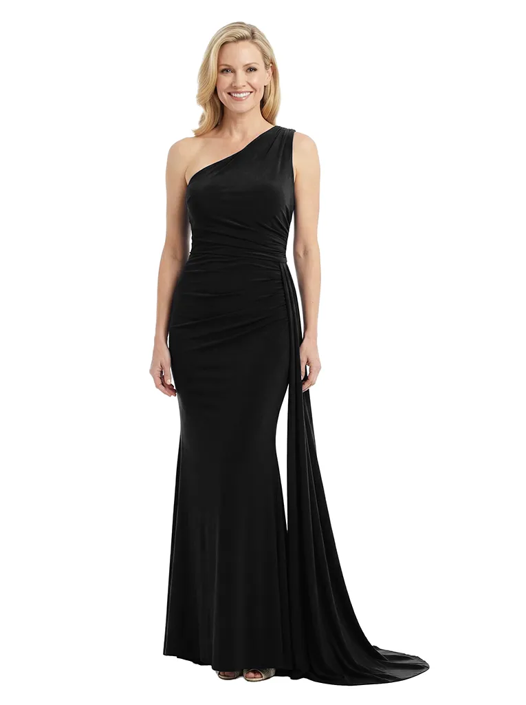 Chicsew Mother of Groom Gown One Shoulder Ruched Jersey Trumpet Maxi Dress Unique Modern Silhouette sold by ChicSew product image thumbnail 4