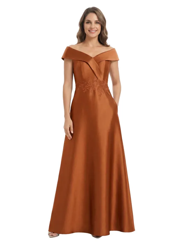 Chicsew Modern Off The Shoulder Applique Silky Satin A-Line Mother Of The Bride Dress sold by ChicSew