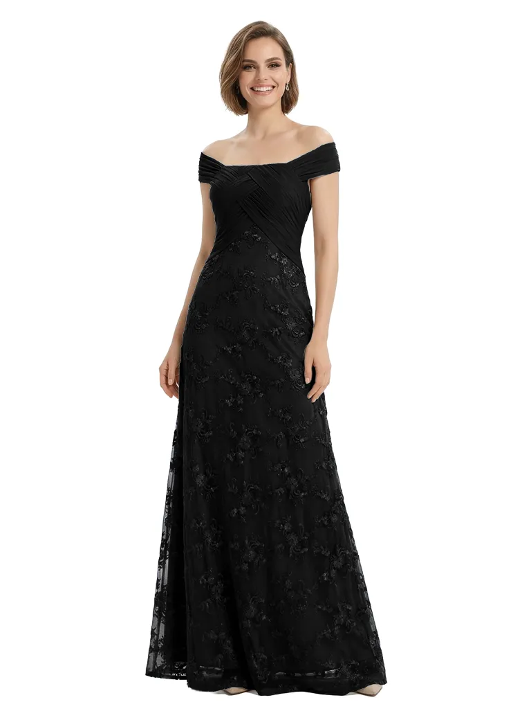Chicsew Sophisticated Off The Shoulder Chiffon Lace Ruched Maxi Mother Of The Groom Gown sold by ChicSew product image thumbnail 4