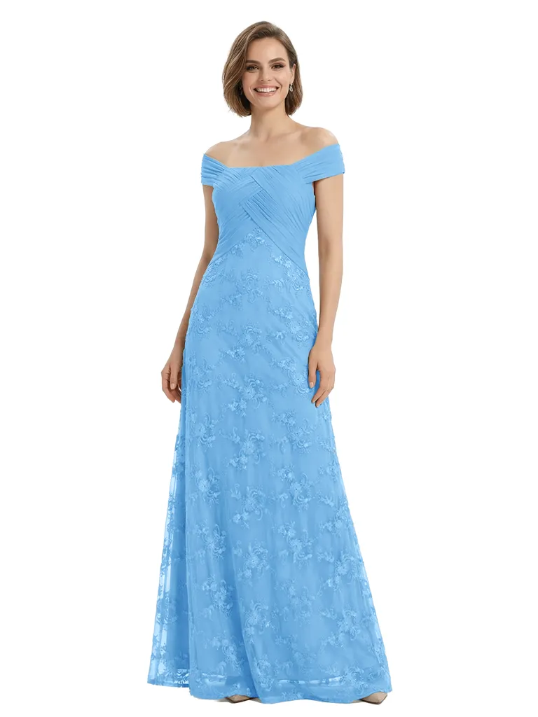 Chicsew Sophisticated Off The Shoulder Chiffon Lace Ruched Maxi Mother Of The Groom Gown sold by ChicSew product image thumbnail 5