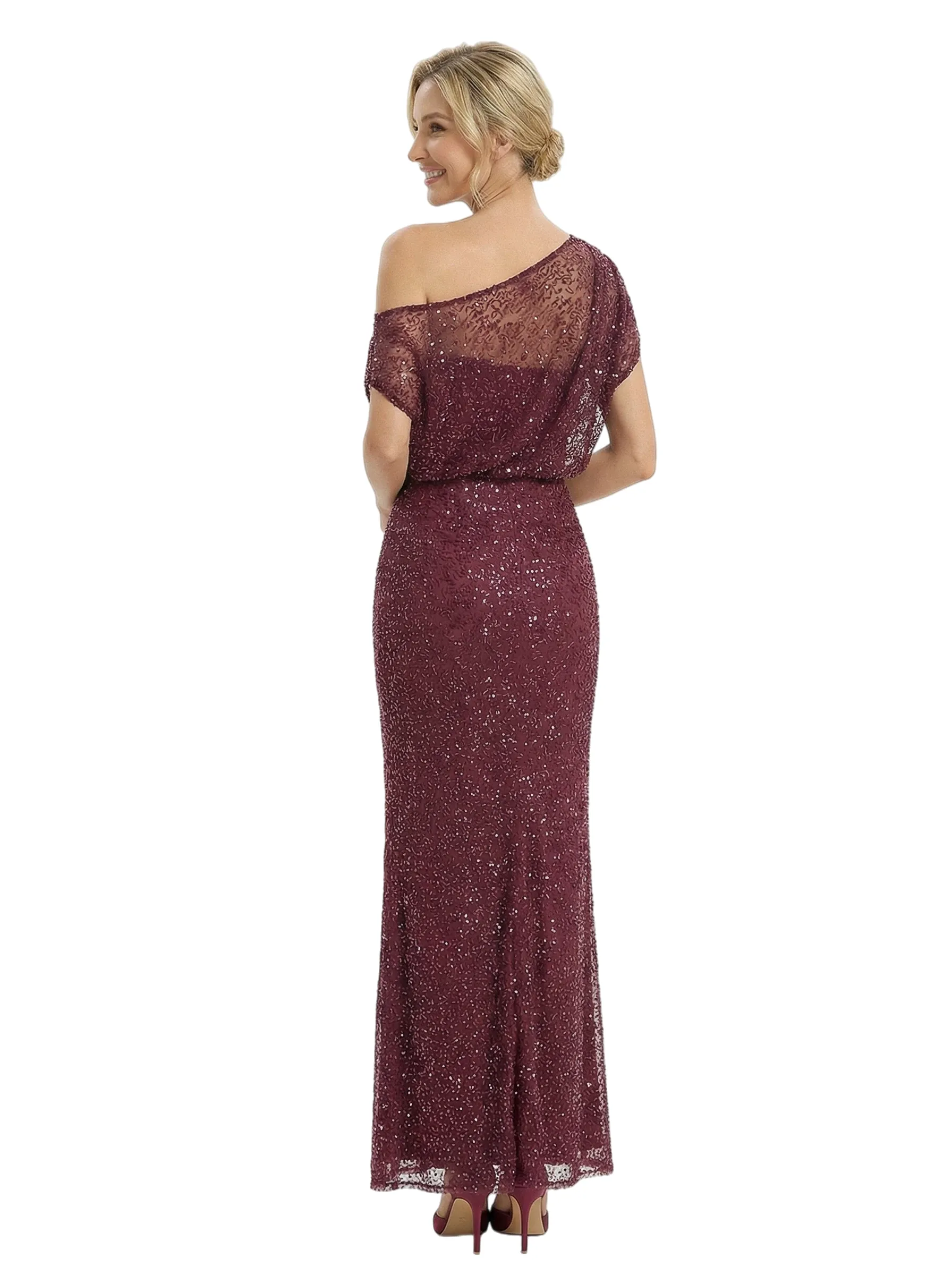 Chicsew Mother of The Bride Dress Modern One Shoulder Short Sleeve Lace Maxi Gown Sparkle Classy Embellishments sold by ChicSew product image thumbnail 3