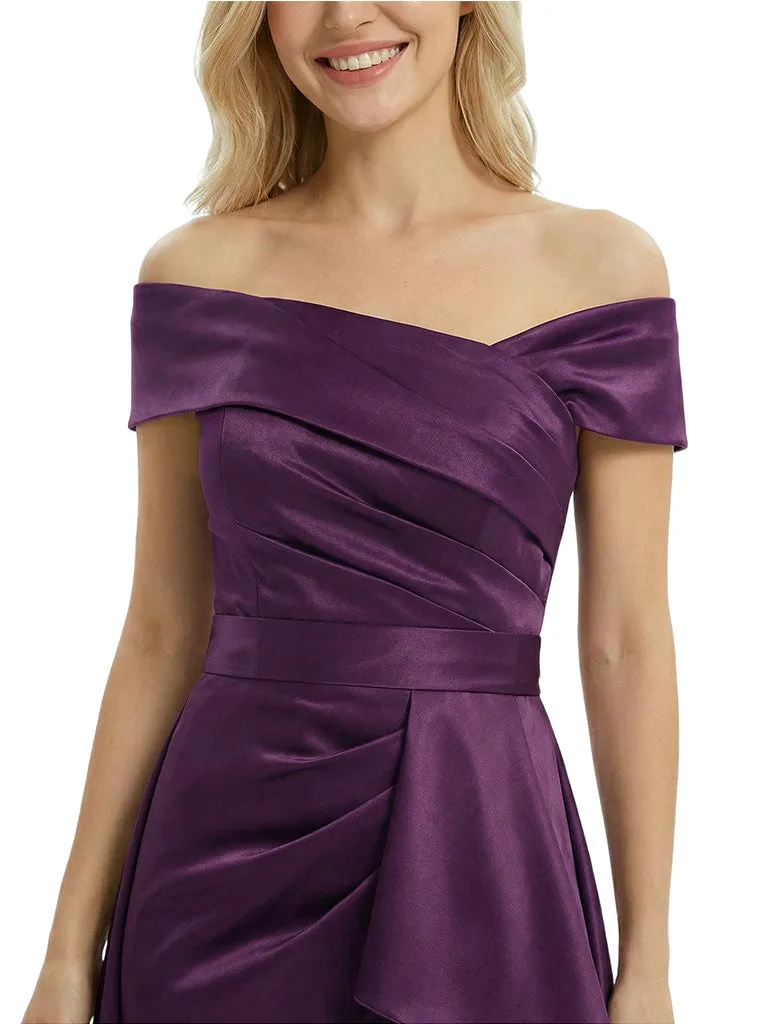 Chicsew Sexy Off Shoulder Side Slit Ruffles Mermaid Satin Mother of The Bride Dress With Train sold by ChicSew product image thumbnail 3