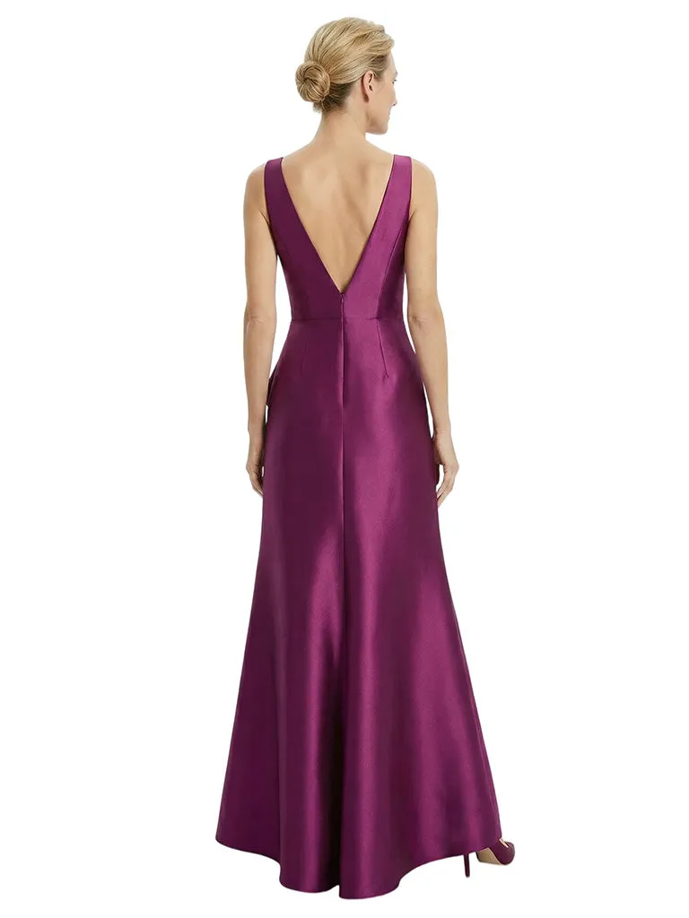 Chicsew Sexy V-neck Ruffles Side Slit A-Line Satin Mother of The Bride Dress With Floral Detail sold by ChicSew product image thumbnail 3