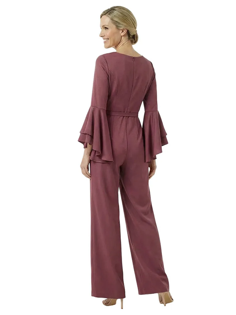 Beautiful V-Neck Long Sleeves Floral Detail Satin Mother Of The Bride Jumpsuit sold by ChicSew product image thumbnail 3