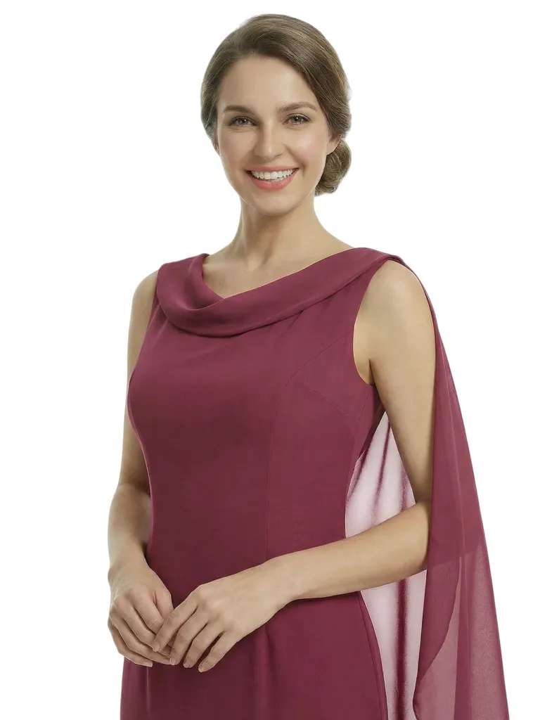 Chicsew Mother of The Groom Dresses Sleeveless Cowl Chiffon Capelet Midi Dress Formal Bridal Party Attire sold by ChicSew product image thumbnail 2