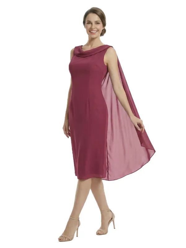 Chicsew Mother of The Groom Dresses Sleeveless Cowl Chiffon Capelet Midi Dress Formal Bridal Party Attire sold by ChicSew