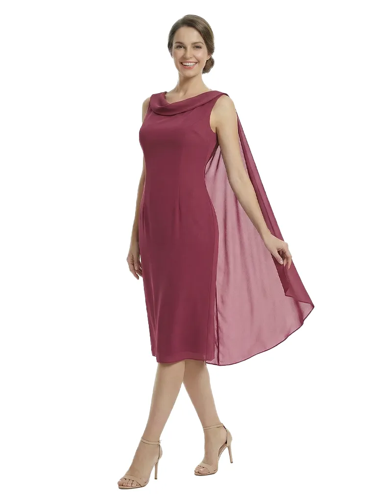 Chicsew Mother of The Groom Dresses Sleeveless Cowl Chiffon Capelet Midi Dress Formal Bridal Party Attire sold by ChicSew