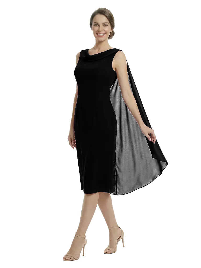 Chicsew Mother of The Groom Dresses Sleeveless Cowl Chiffon Capelet Midi Dress Formal Bridal Party Attire sold by ChicSew product image thumbnail 4