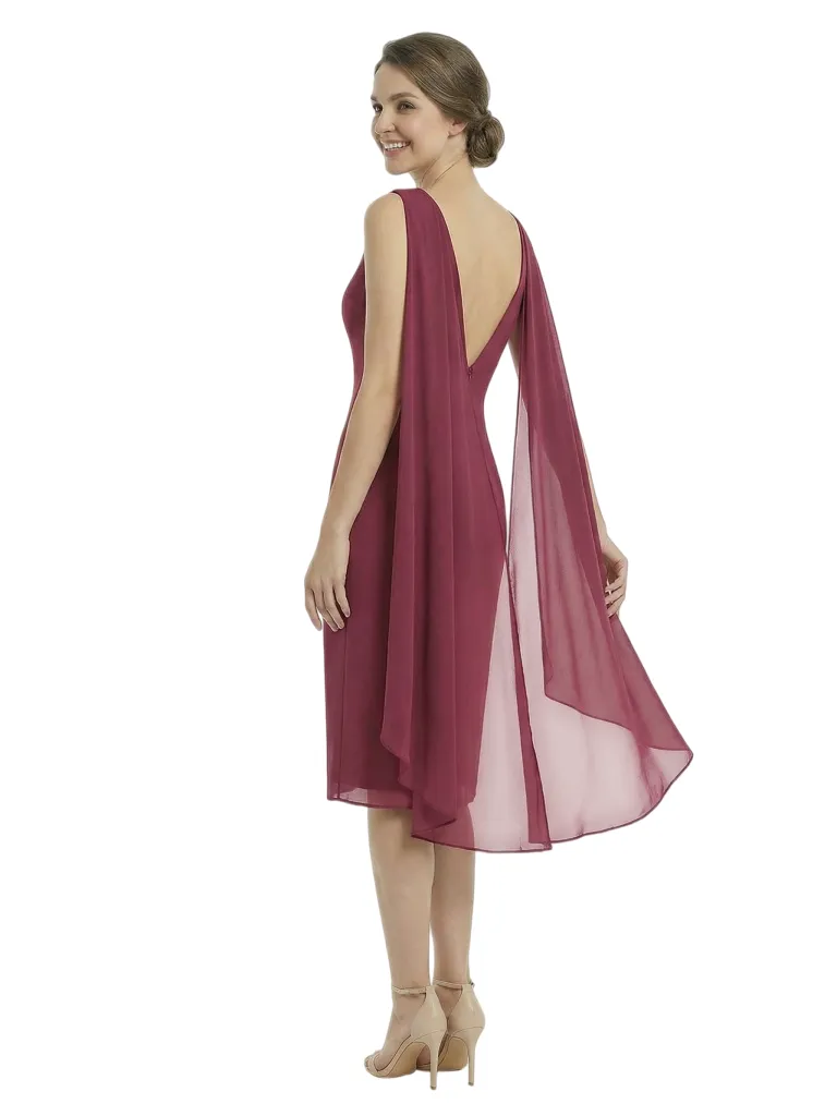 Chicsew Mother of The Groom Dresses Sleeveless Cowl Chiffon Capelet Midi Dress Formal Bridal Party Attire sold by ChicSew product image thumbnail 3