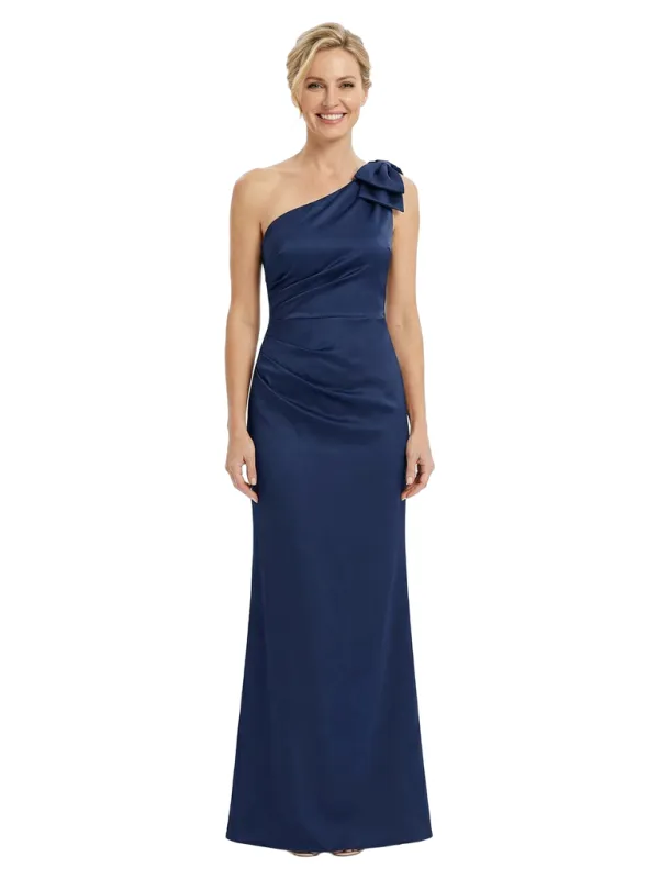 Chicsew Mother of The Bride Dresses One Shoulder Sleeveless Satin Bow Knot Maxi Gown Classy Formal Wedding Dress sold by ChicSew