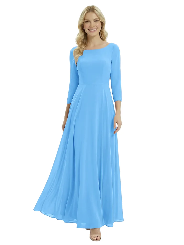 Chicsew Mother of The Groom Dresses Pretty Scoop 3/4 Sleeve Chiffon Maxi Gown sold by ChicSew product image thumbnail 5