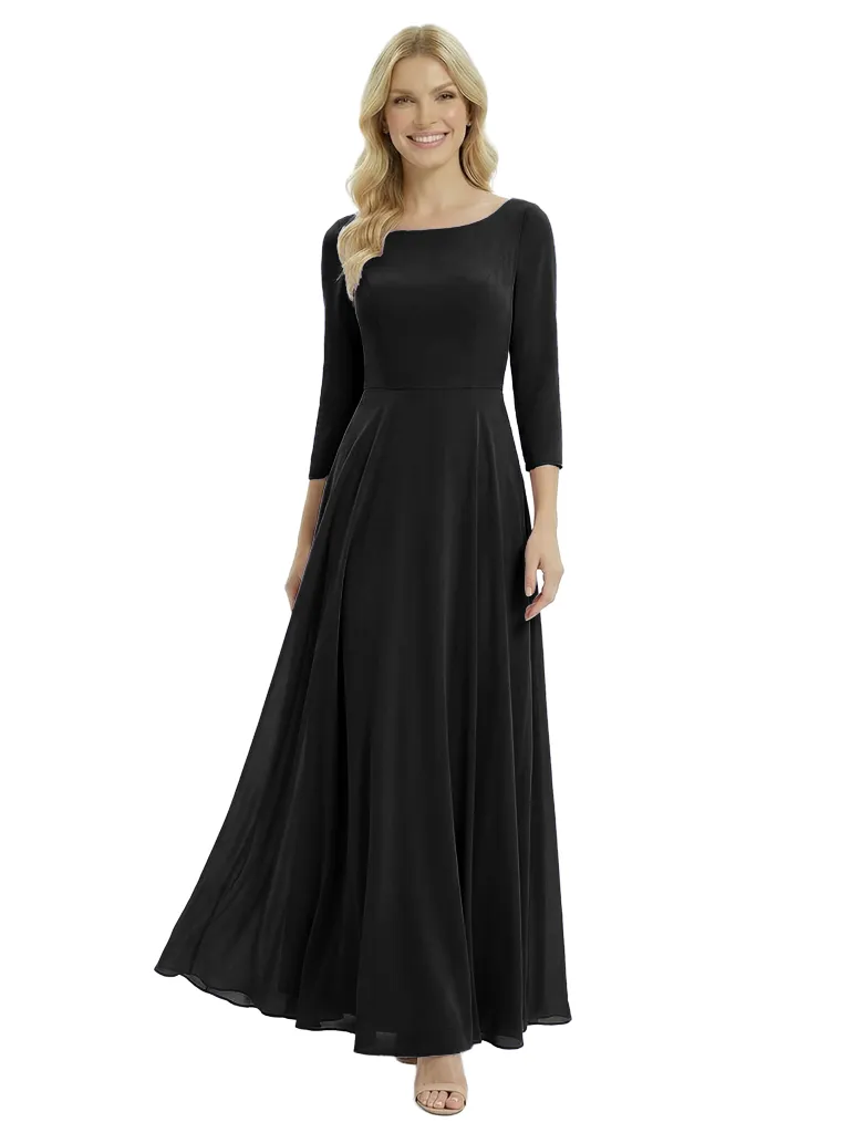 Chicsew Mother of The Groom Dresses Pretty Scoop 3/4 Sleeve Chiffon Maxi Gown sold by ChicSew product image thumbnail 4
