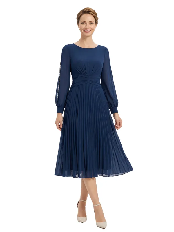 Chicsew Classy Pearls Beaded Long Sleeves A-Line Chiffon Mother of The Groom Dress made by ChicSew