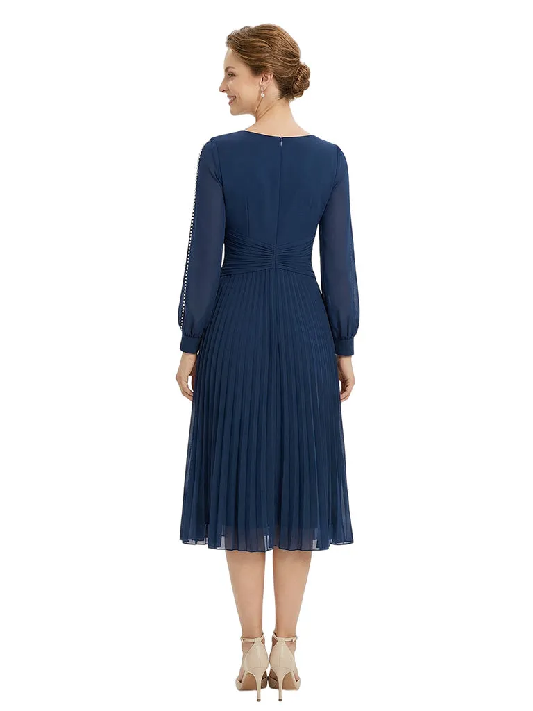 Chicsew Classy Pearls Beaded Long Sleeves A-Line Chiffon Mother of The Groom Dress sold by ChicSew product image thumbnail 3