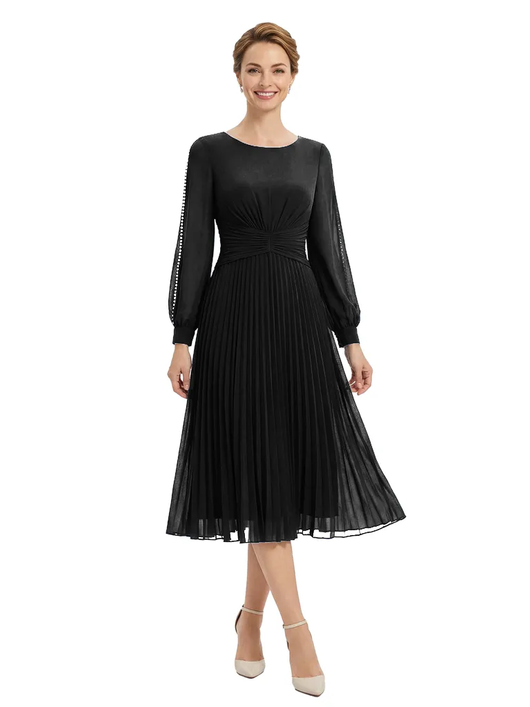 Chicsew Classy Pearls Beaded Long Sleeves A-Line Chiffon Mother of The Groom Dress sold by ChicSew product image thumbnail 4